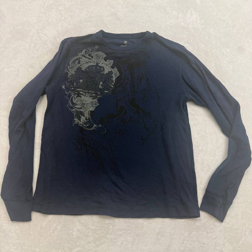 J. Ferrar Men's Long Sleeve T-Shirt Navy Blue Size M Modern Fit Waffle Knit